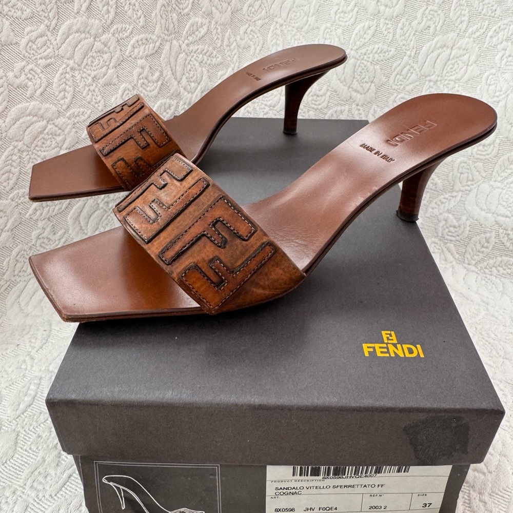 Fendi Brown Heels with Geometric Design